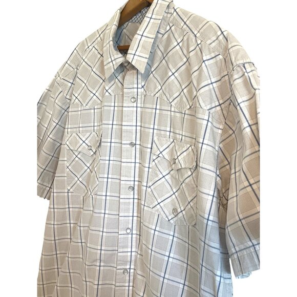Roper Pearl Snap Shirt Up Western Blue White Plaid Short Sleeve Cotton Size XL - Picture 2 of 5